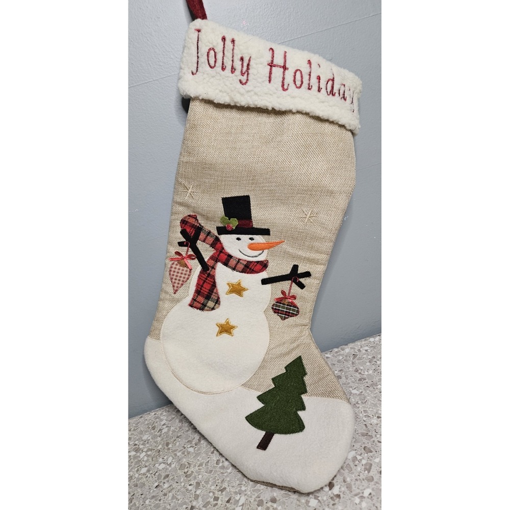 Snowman Christmas Stocking Jolly Holidays Scarf Ornaments Tree 12" X 20"